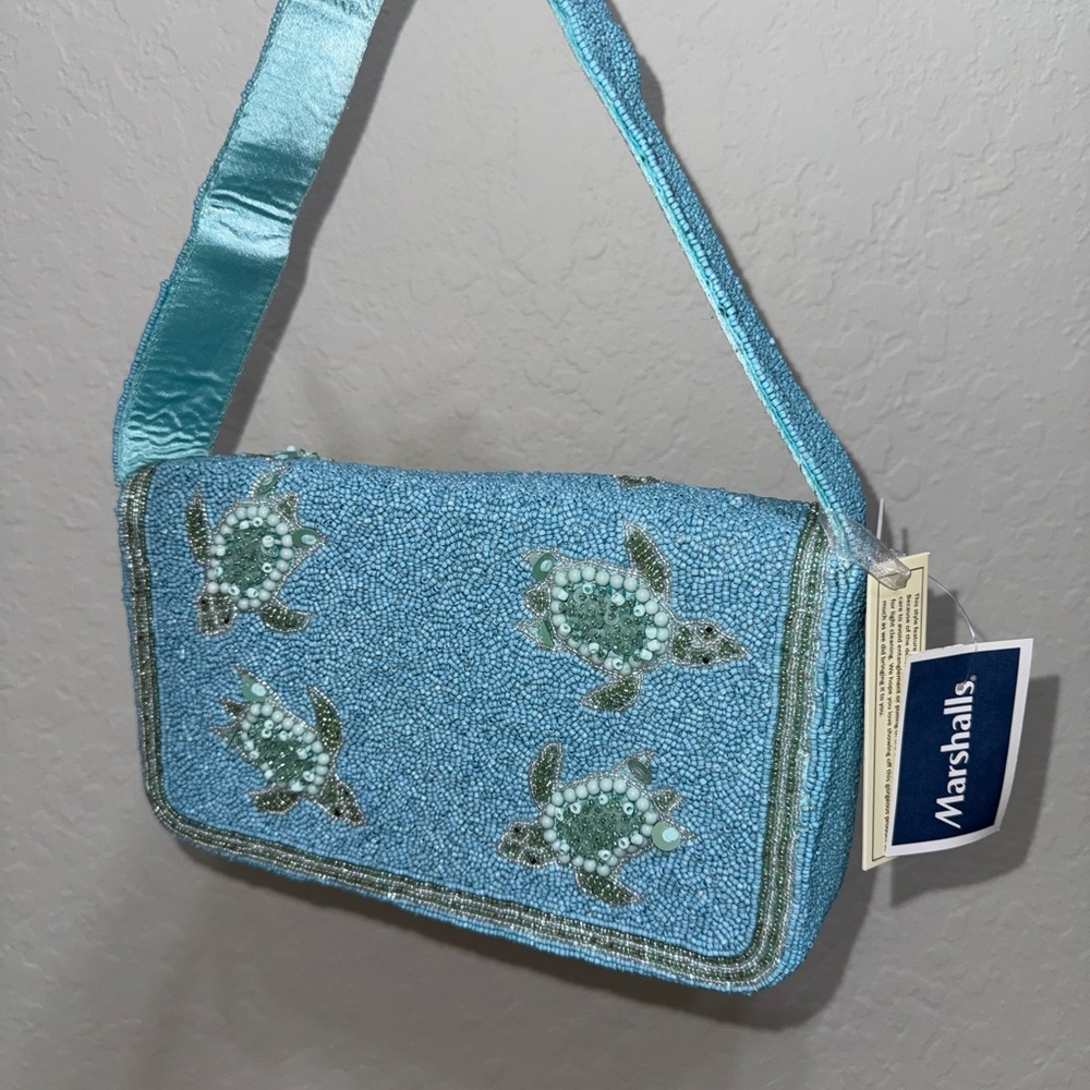 Aqua Embroidered Sea Turtle Shoulder Bag - Picture 3 of 3